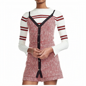 Maje Rever Skirt Overlay Tweed Cotton Blend Romper in Red Size 2